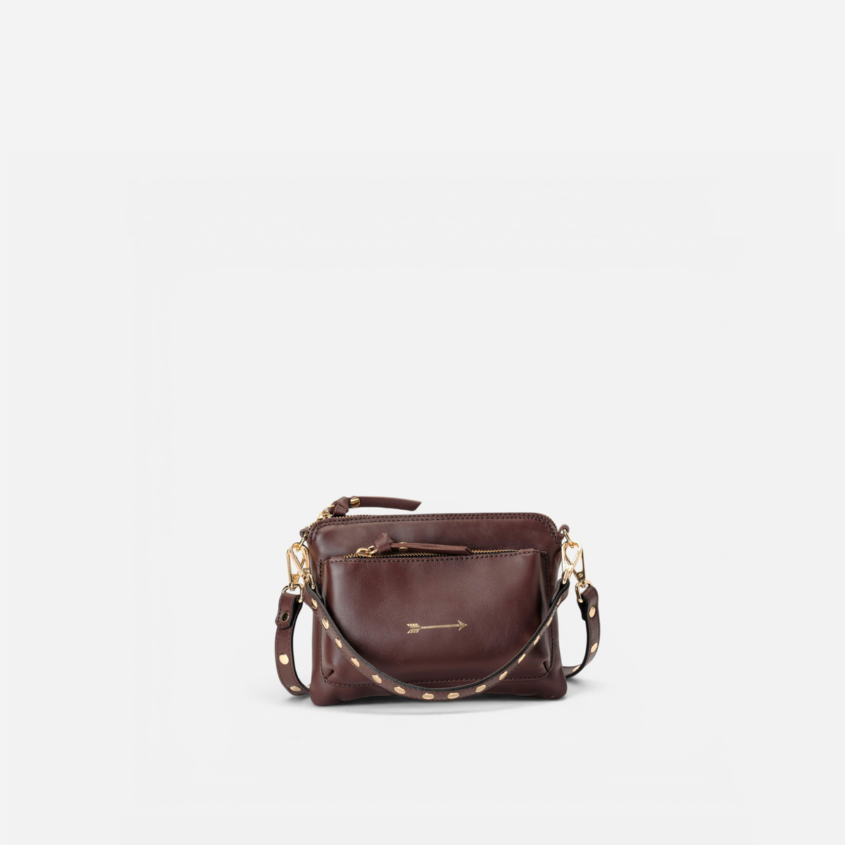 Bolso pequeño con tachuelas Bugsy color marrón testa, de Mercules