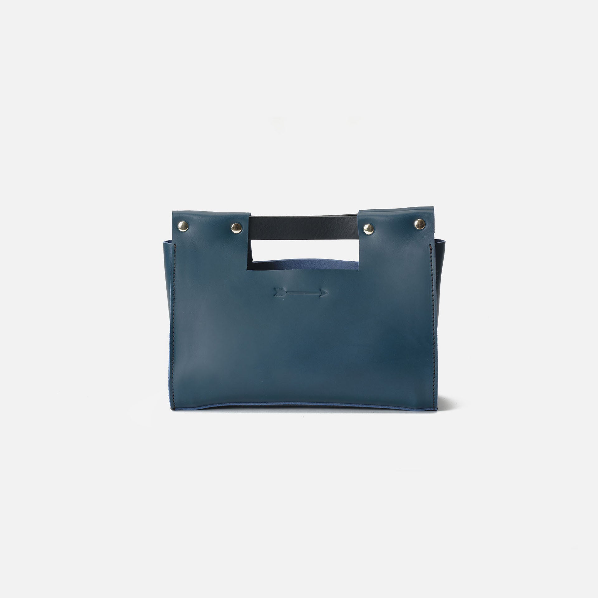 Small blue leather bag with a compact design and removable long handle ...