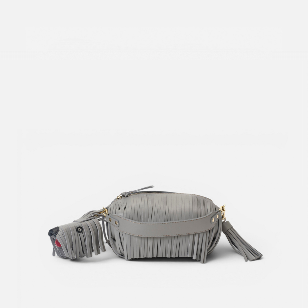Otra vista: bolso de piel con flecos Scott color gris, de Mercules