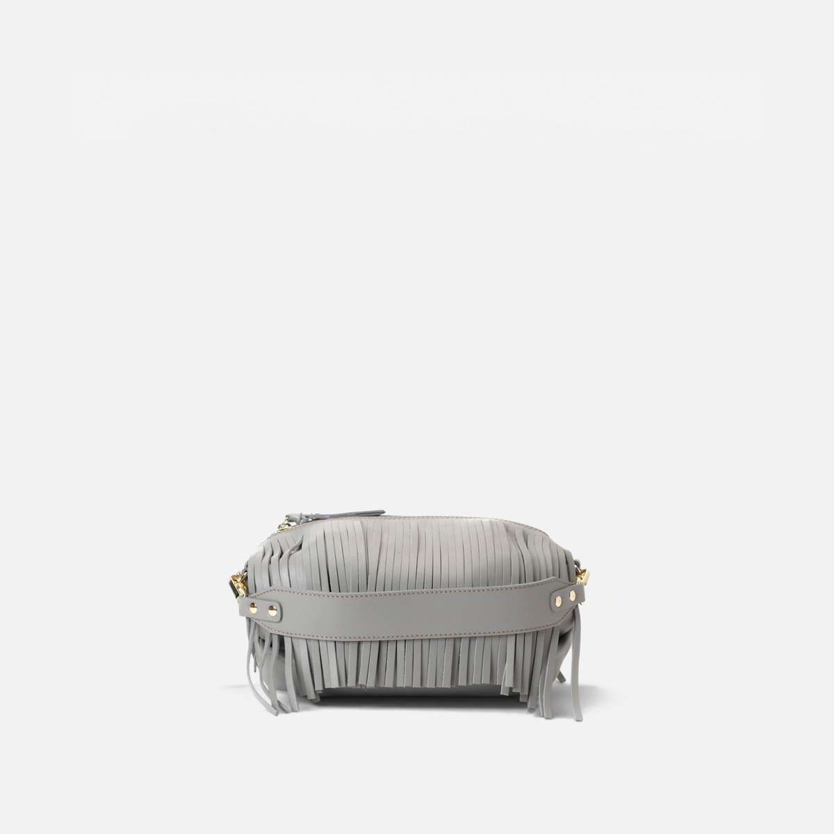 Otra vista: bolso de piel con flecos Scott color gris, de Mercules
