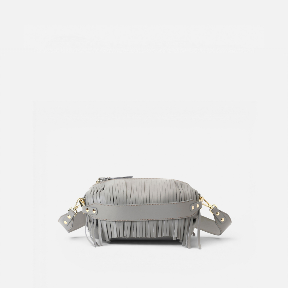 Bolso de piel con flecos Scott color gris, de Mercules