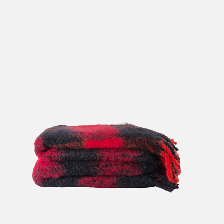 Manta de mohair de cuadros Rojos y Negros