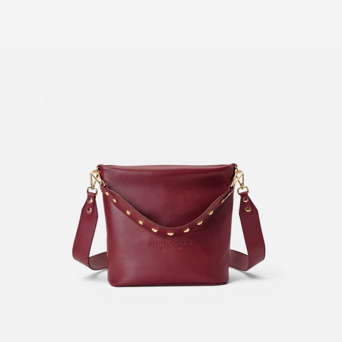 Otra vista: bolso de piel asa estrellas Tango color burdeos, de Mercules