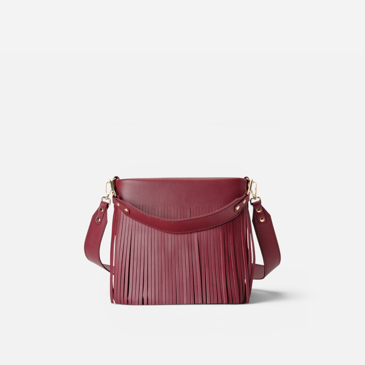 Otra vista: bolso de piel con flecos Tango flecos color burdeos, de Mercules
