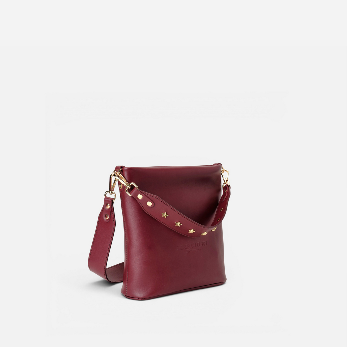 Otra vista: bolso de piel asa estrellas Tango color burdeos, de Mercules