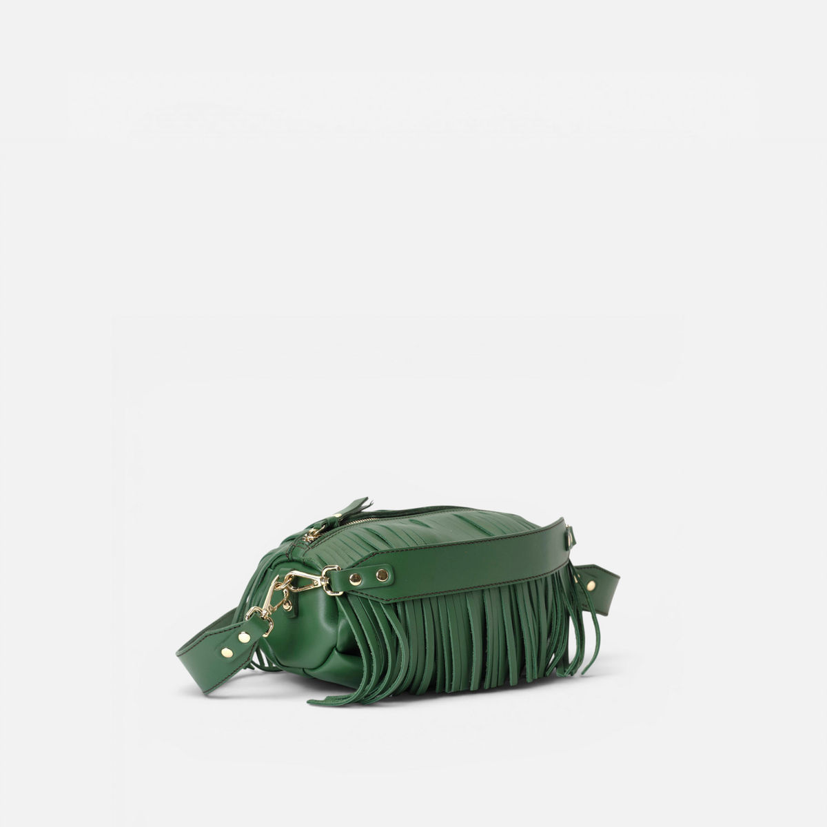 Otra vista: bolso de piel con flecos Scott color verde, de Mercules