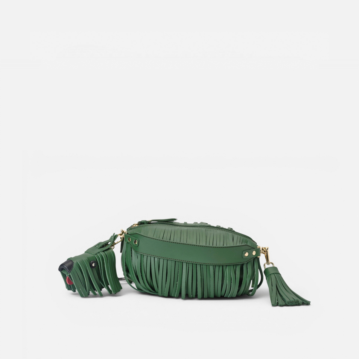Otra vista: bolso de piel con flecos Scott color verde, de Mercules