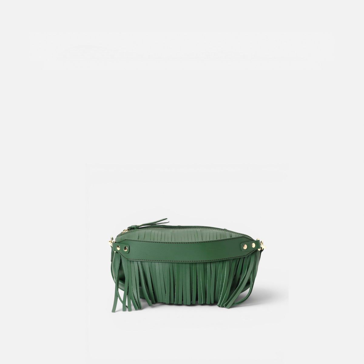 Otra vista: bolso de piel con flecos Scott color verde, de Mercules