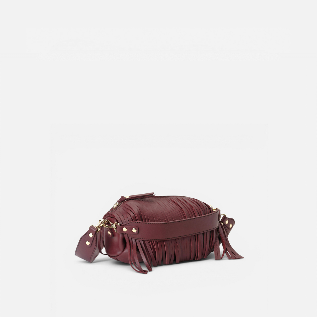 Otra vista: bolso de piel con flecos Scott color burdeos, de Mercules
