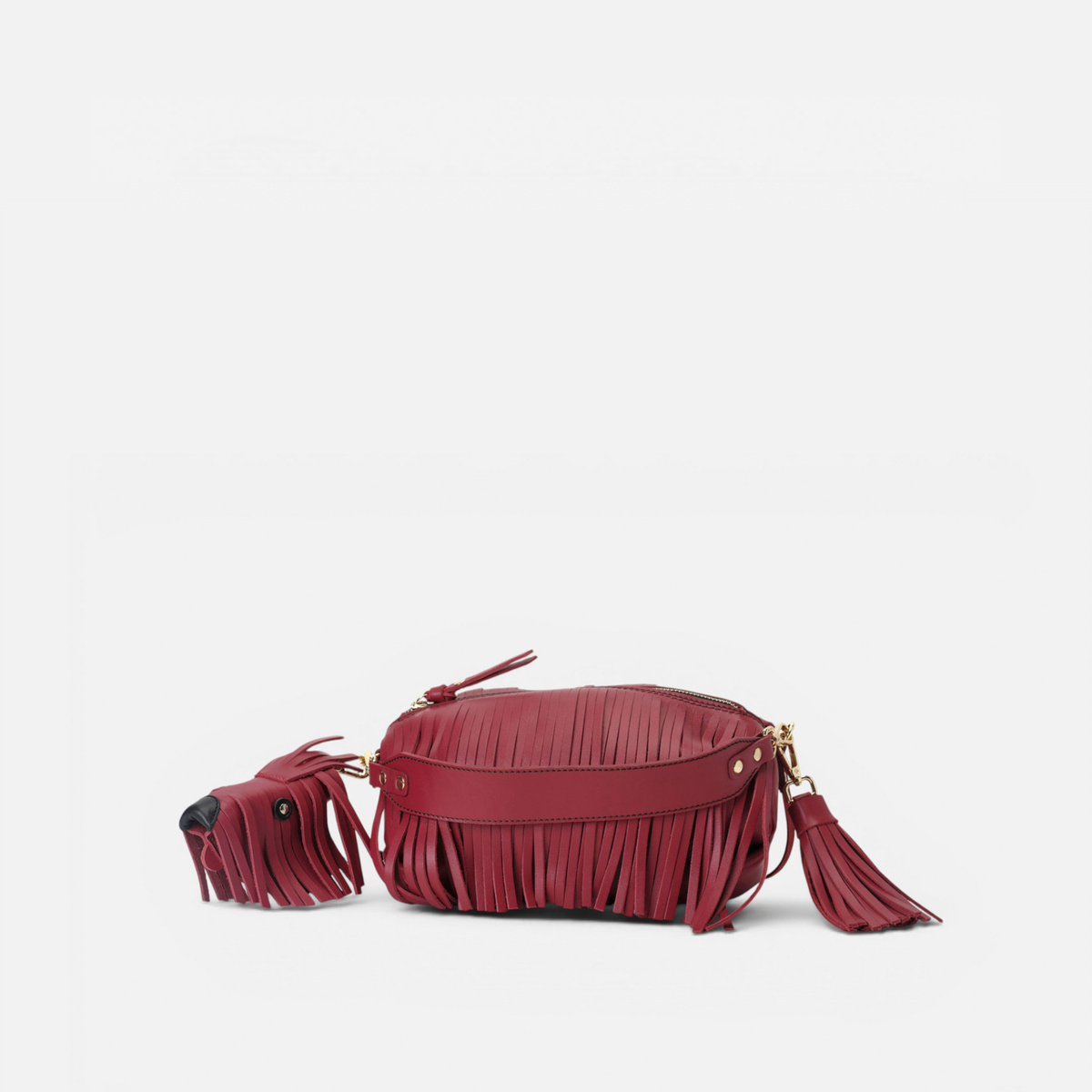 Otra vista: bolso de piel con flecos Scott color rojo lipstick, de Mercules
