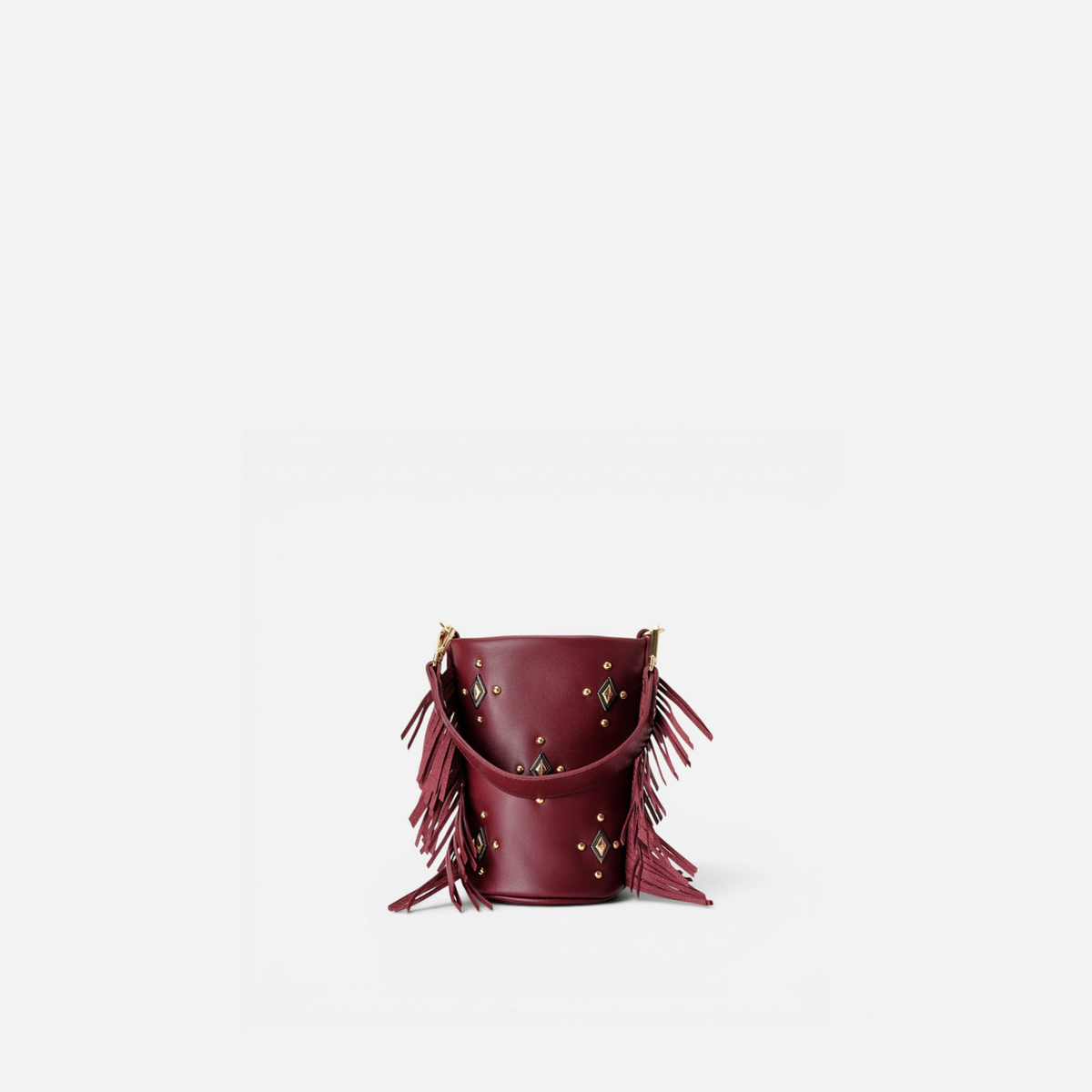 Otra vista: bolso pequeño con flecos Candy Flecos color burdeos, de Mercules