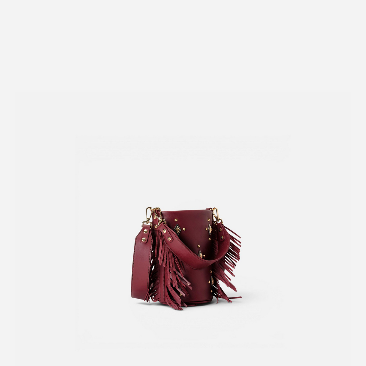 Otra vista: bolso pequeño con flecos Candy Flecos color burdeos, de Mercules