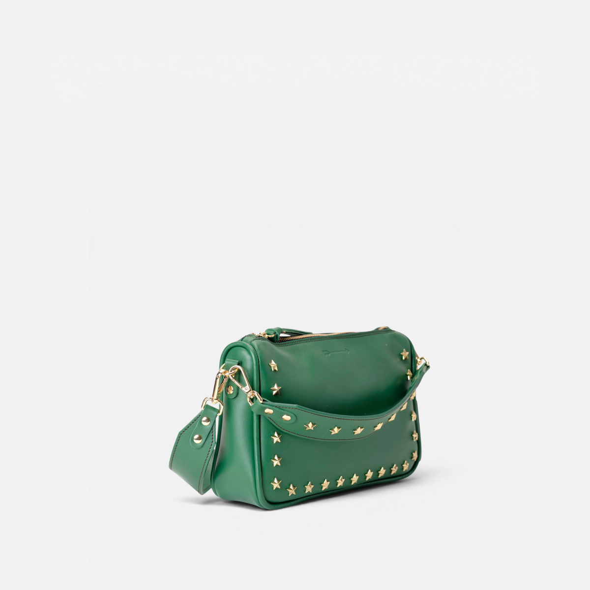 Otra vista: bolso de piel con estrellas Sandy Stars color verde, de Mercules