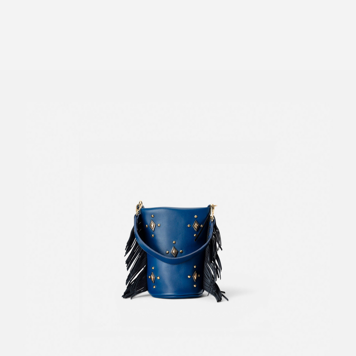 Otra vista: bolso pequeño con flecos Candy Flecos color azul marino y negro, de Mercules