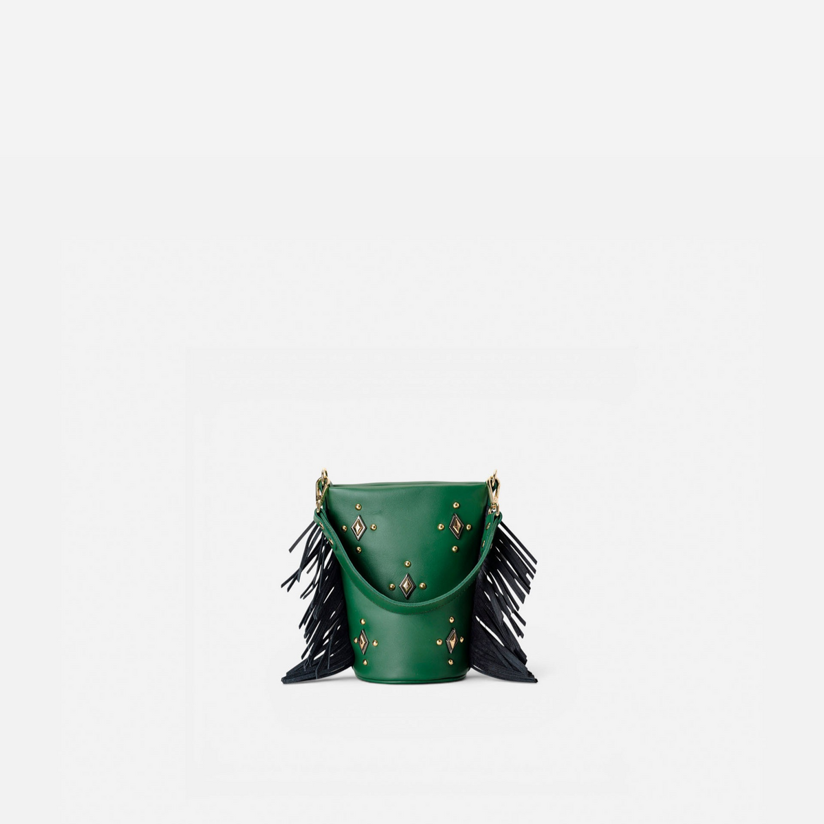 Otra vista: bolso pequeño con flecos Candy Flecos color verde y negro, de Mercules