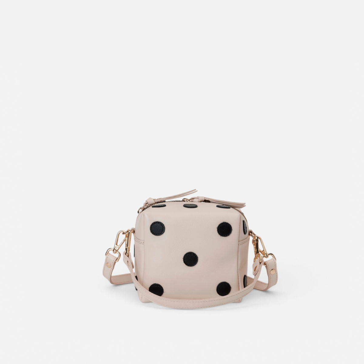 Dado Blanco y Negro de Mercules – bolso de piel con forma de dado blanco con puntos negros, vista 5