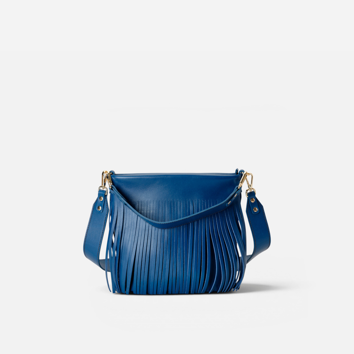 Otra vista: bolso de piel con flecos Tango flecos color azul marino, de Mercules