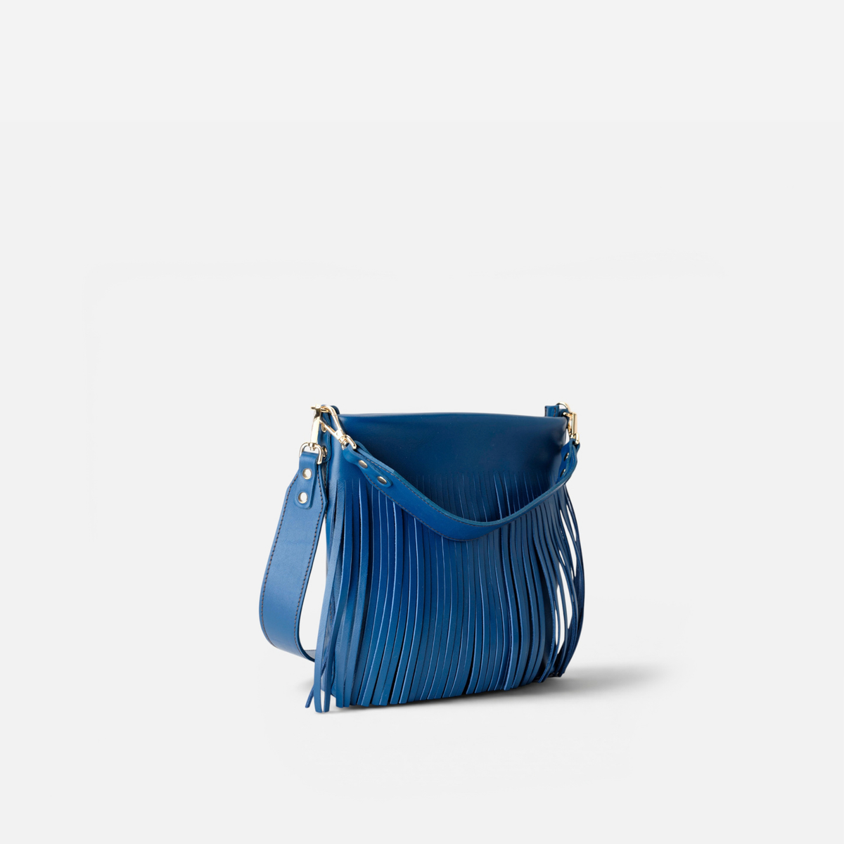 Otra vista: bolso de piel con flecos Tango flecos color azul marino, de Mercules