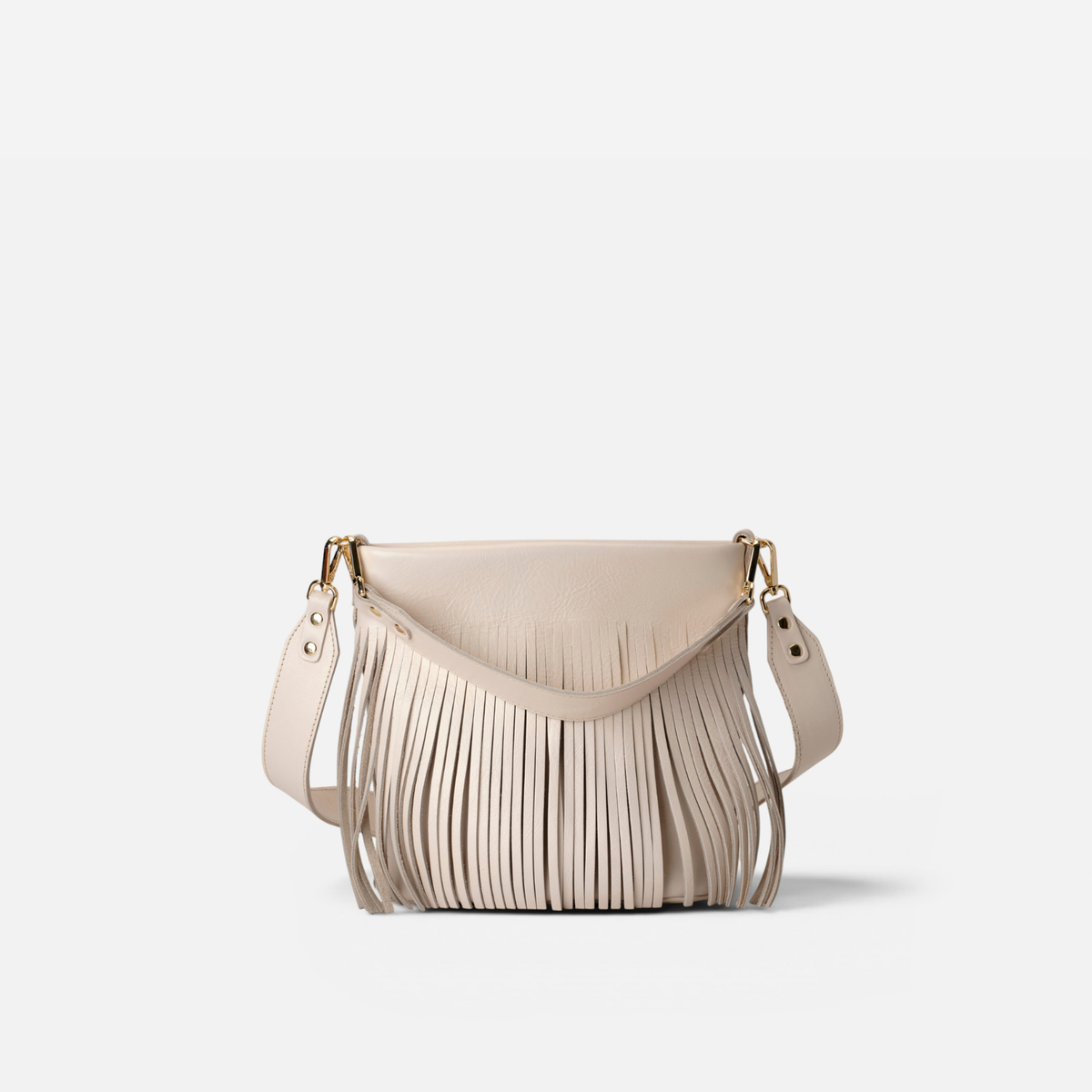Otra vista: bolso de piel con flecos Tango flecos color hueso, de Mercules