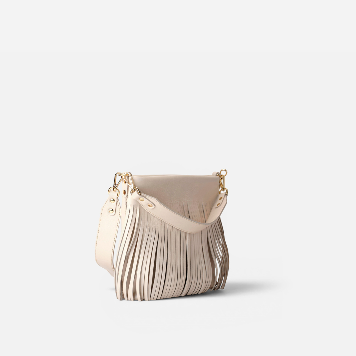 Otra vista: bolso de piel con flecos Tango flecos color hueso, de Mercules