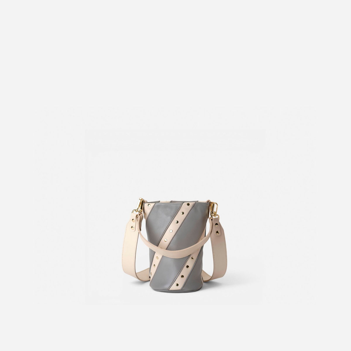 Bolso pequeño con tachuelas Candy Twist color gris y hueso, de Mercules