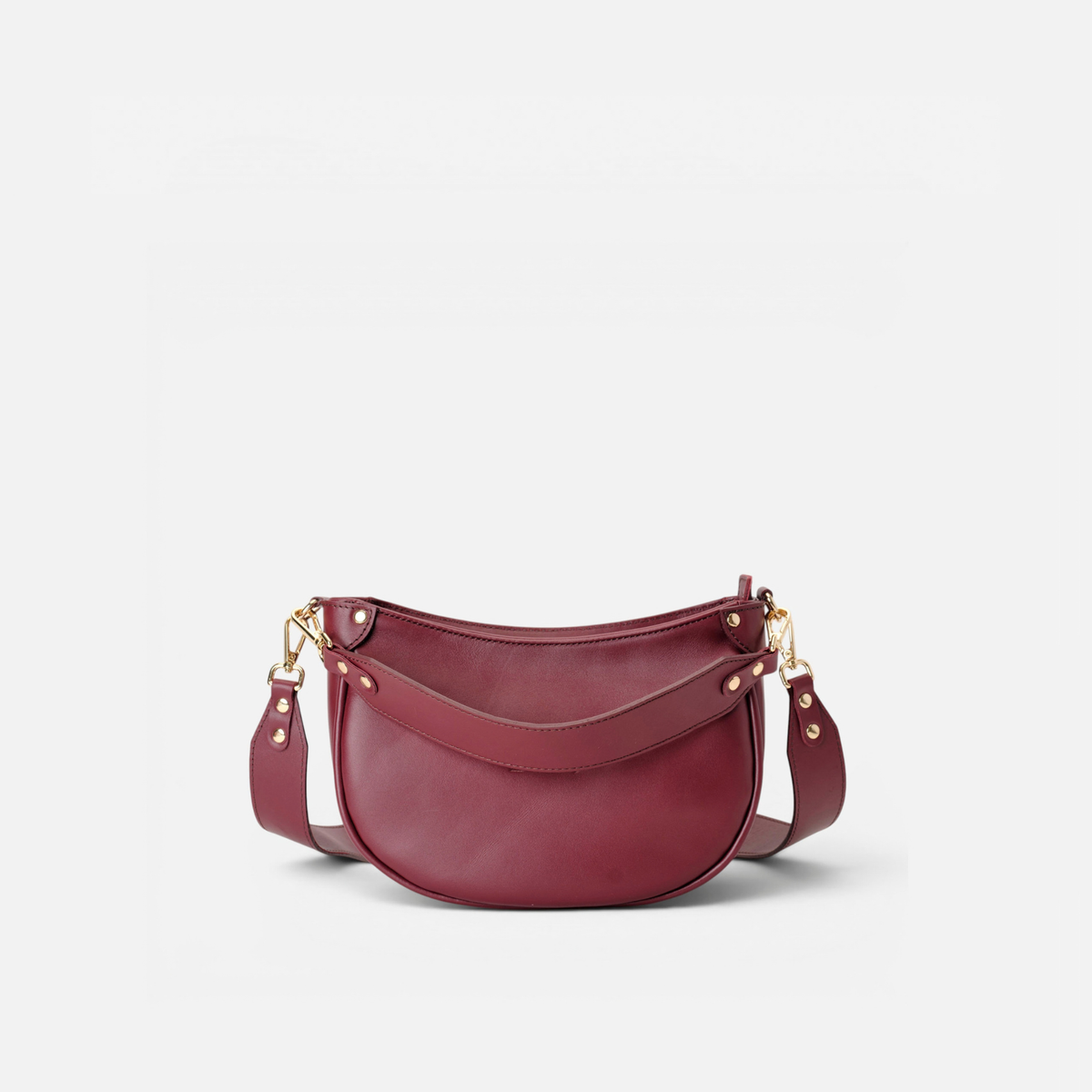 Bolso media luna de piel Coney color burdeos, de Mercules