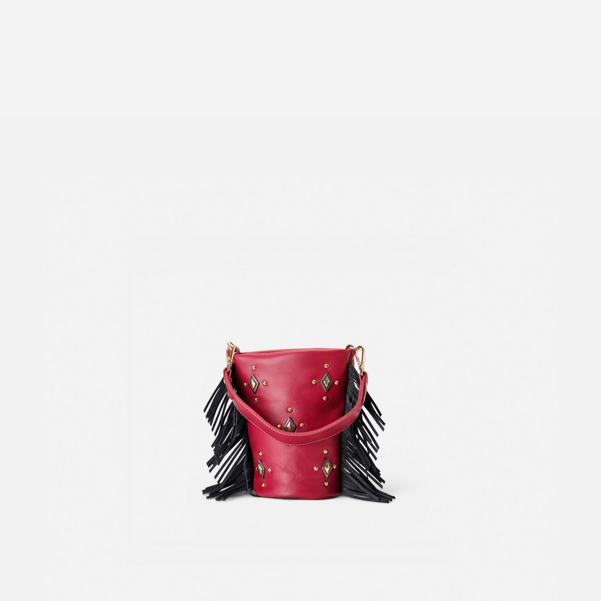 Otra vista: bolso pequeño con flecos Candy Flecos color rojo lipstick y negro, de Mercules