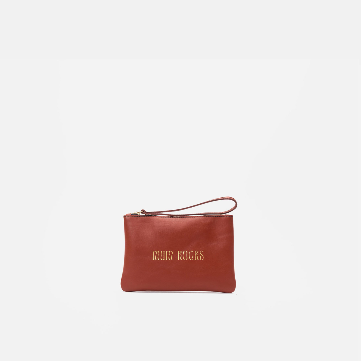 Zipper "Mum Rocks" leather clutch in tile, by Mercules