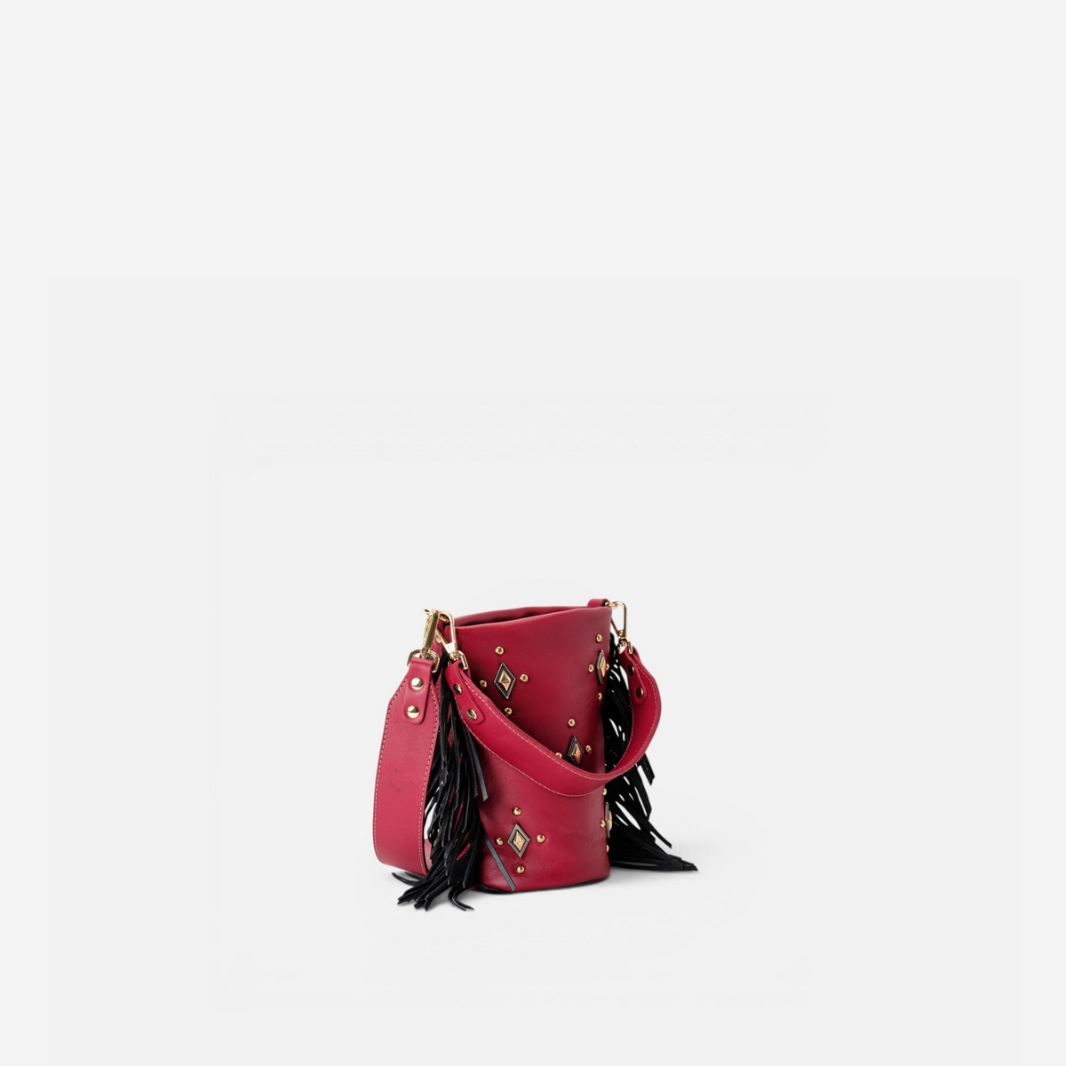Otra vista: bolso pequeño con flecos Candy Flecos color rojo lipstick y negro, de Mercules