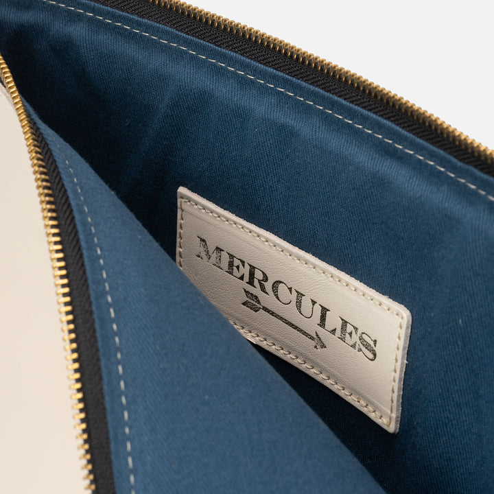 13-inch leather laptop sleeve in bone, by Mercules