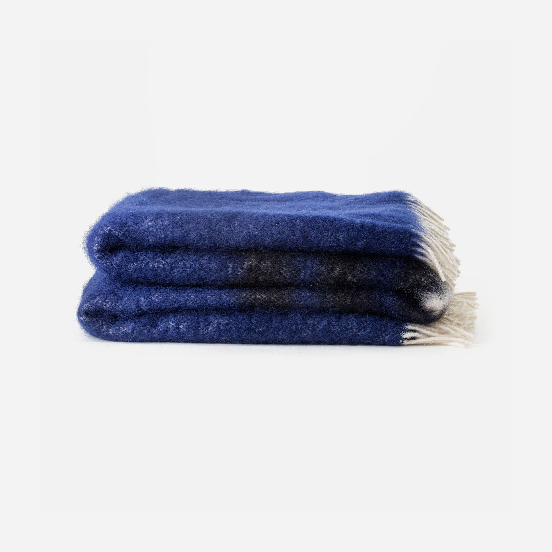 Manta de mohair azul y negro