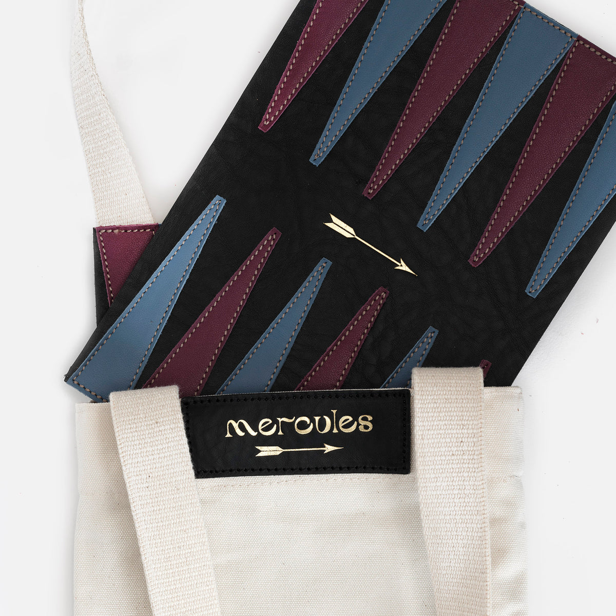 Pack Backgammon viaje Negro de Mercules – bolsa de loneta con etiqueta de piel para llevar el backgammon de viaje