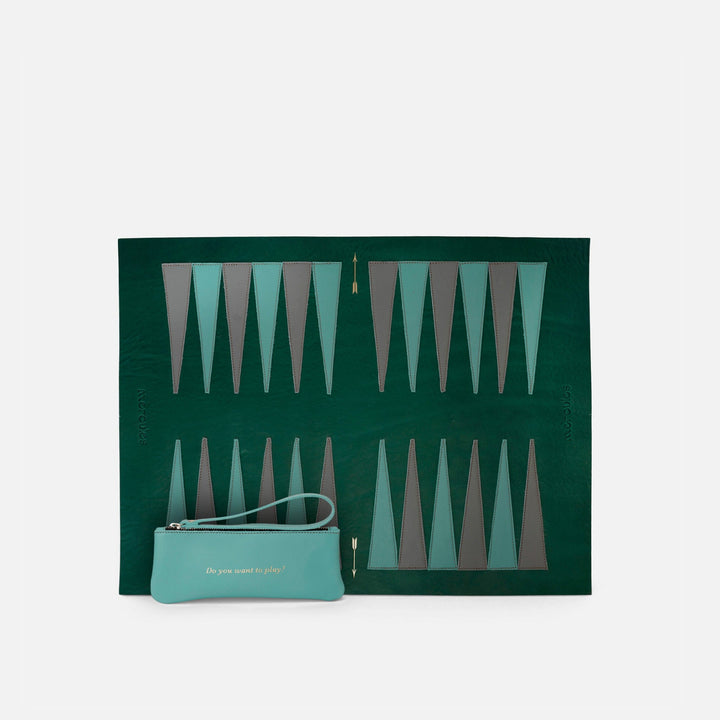 Pack Backgammon grande Verde de Mercules – backgammon de piel verde con tablero grande, hecho a mano en España